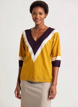 Top stretch manches 3/4 jaune LA FEE MARABOUTEE femme