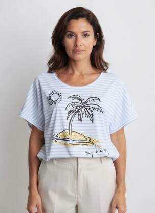 T-shirt coupe droite manches courtes bleu OUI femme