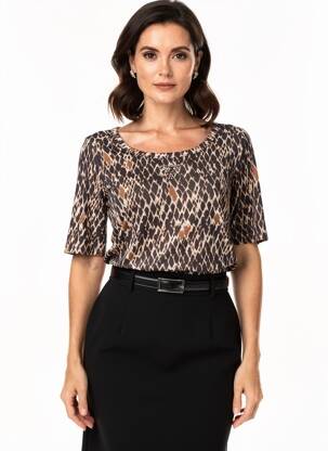 T-shirt sérigraphie avec strass manches courtes marron BETTY BARCLAY femme