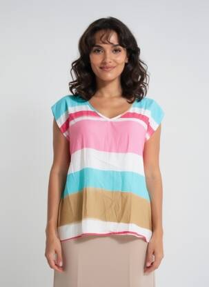 Top coupe fluide manches courtes bleu SIGNE NATURE femme