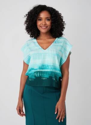 Top imprimé fantaisie manches courtes bleu LA FEE MARABOUTEE femme