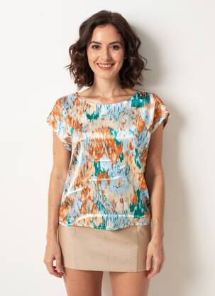 T-shirt imprimé fantaisie manches courtes bleu SURKANA femme