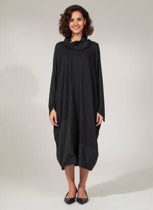 Robe mi-longue manches longues manches longues noir OZAI N KU femme