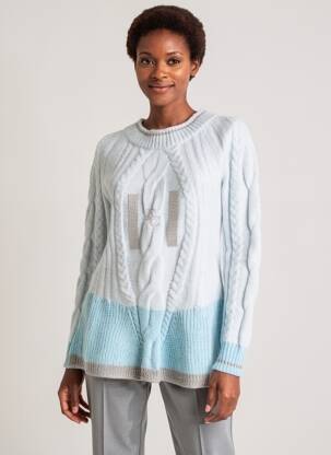 Pull tunique col rond manches longues bleu ELISA CAVALETTI femme