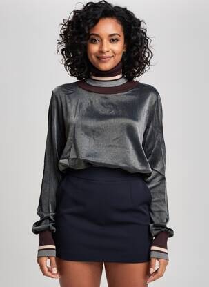 Pull col roulé coupe droite manches longues gris TRICOT CHIC femme