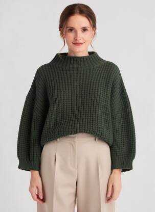 Pull coupe droite manches longues vert EVA KAYAN femme