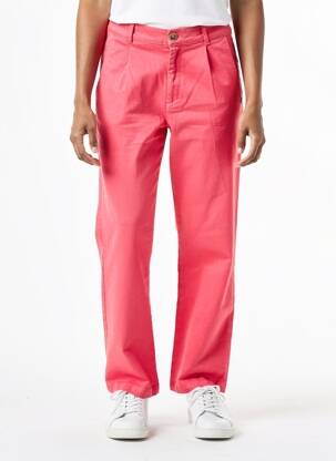 Pantalon droit fermeture zippée sous rabat boutonné rose GARCIA femme