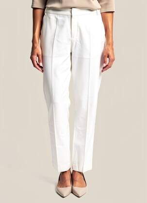 Pantalon droit fermeture zippée sous rabat avec crochet blanc SIGNE NATURE femme