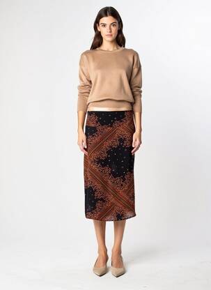 Jupe mi-longue coupe droite noir SIGNE NATURE femme
