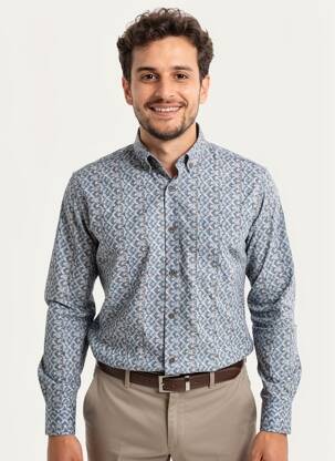 Chemise manches longues imprimé fantaisie bleu EMYLE homme