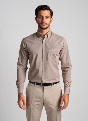 Chemise manches longues imprimé fantaisie marron EMYLE homme