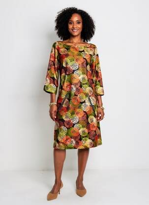 Robe mi-longue manches 3/4 manches 3/4 vert VEGAS femme