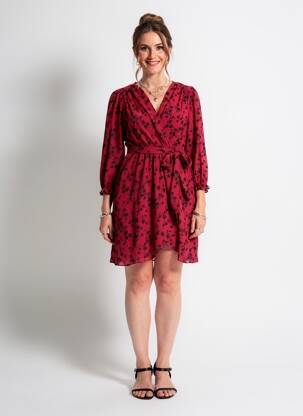 Robe courte coupe évasée manches longues rouge MAELLE femme