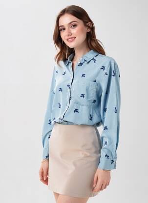 Chemisier coupe droite manches longues bleu B.YOUNG femme