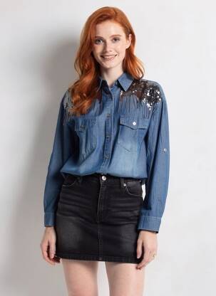Chemisier coupe droite manches longues bleu SOFTY femme