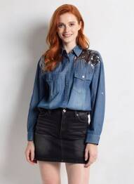 Chemisier coupe droite manches longues bleu SOFTY femme