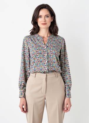 Blouse imprimé fantaisie manches longues bleu JULIE GUERLANDE femme