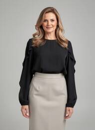 Blouse fermeture boutonnée au dos manches longues noir SIGNATURE femme