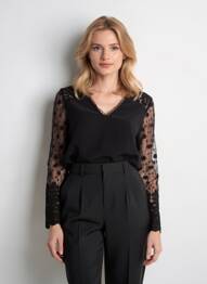 Top coupe cintrée manches longues noir MAELLE femme
