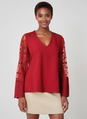 Top coupe cintrée manches longues rouge MAELLE femme