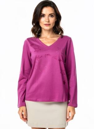 Top col v manches longues violet AGATHE & LOUISE femme