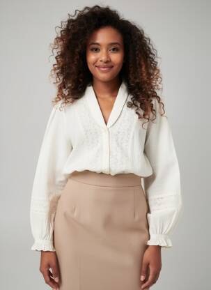 Chemisier tissage crêpe manches longues beige B.YOUNG femme