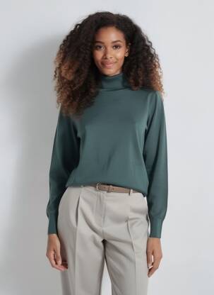 Pull col roulé stretch manches longues vert B.YOUNG femme