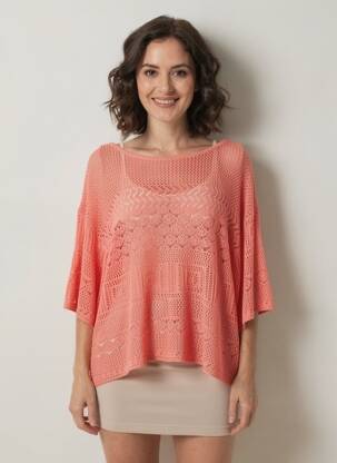 Pull maille ajourée manches 3/4 orange MOLLY BRACKEN femme