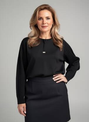 Pull stretch manches longues noir SIGNATURE femme