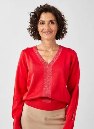 Pull col v manches longues rouge MARBLE femme