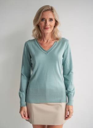Pull col v manches longues vert MARBLE femme