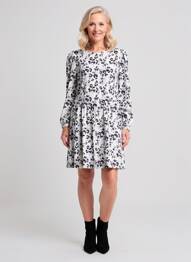 Robe courte fermeture zippée au dos manches longues gris ICHI femme