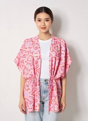 Veste kimono col v rose DAPHNEA femme