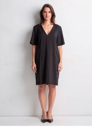 Robe mi-longue manches courtes manches courtes noir ICHI femme