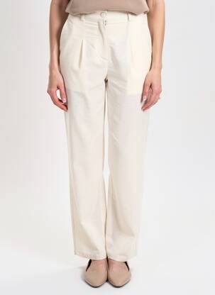 Pantalon droit tissage crêpe taille haute beige DAPHNEA femme