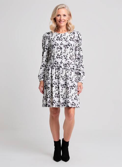Robe courte imprimé fleurs manches longues gris ICHI femme