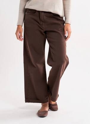 Pantalon flare fermeture zippée sous rabat boutonné marron PLACE DU JOUR femme