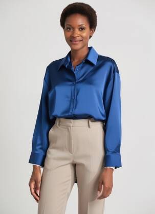 Chemisier coupe droite manches longues bleu FEELHOO femme