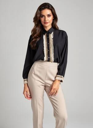 Chemisier coupe droite manches longues noir UNIKA femme