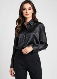 Chemisier coupe droite manches longues noir UNIKA femme