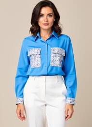 Chemisier coupe fluide manches longues bleu UNIKA femme