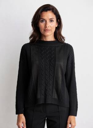 Pull coupe cintrée manches longues noir TRICOT CHIC femme