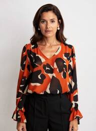 Blouse imprimé fantaisie manches longues orange JOSEPH RIBKOFF femme