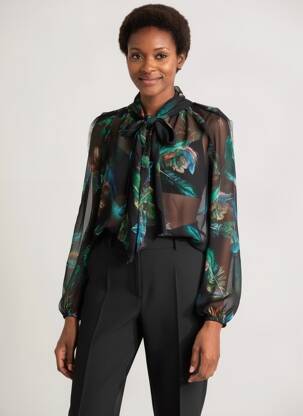 Blouse légère et transparente manches longues noir MARC CAIN femme