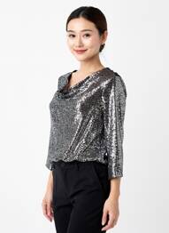 Top stretch manches longues argent JOSEPH RIBKOFF femme