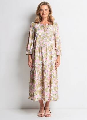 Robe mi-longue manches 3/4 manches 3/4 vert JENSEN femme