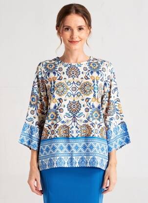 Blouse tissage popeline manches courtes bleu COULEURS DU TEMPS femme
