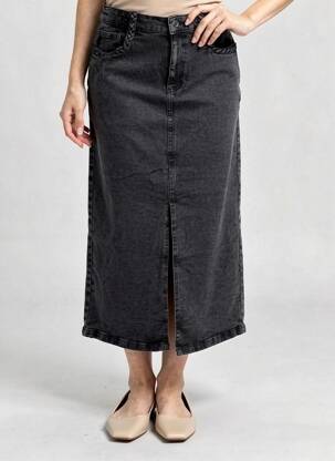 Jupe longue coupe droite noir ICHI femme