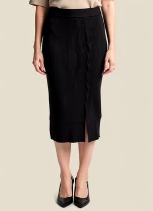Jupe mi-longue taille normale noir ICHI femme