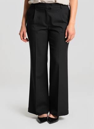 Pantalon droit fermeture zippée sous rabat avec crochet taille normale noir ICHI femme
